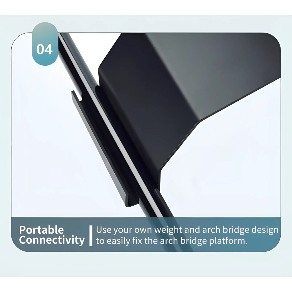 Black metal arch bridge platform with sleek angular design for portable connectivity on daytona sex chair adjustable height