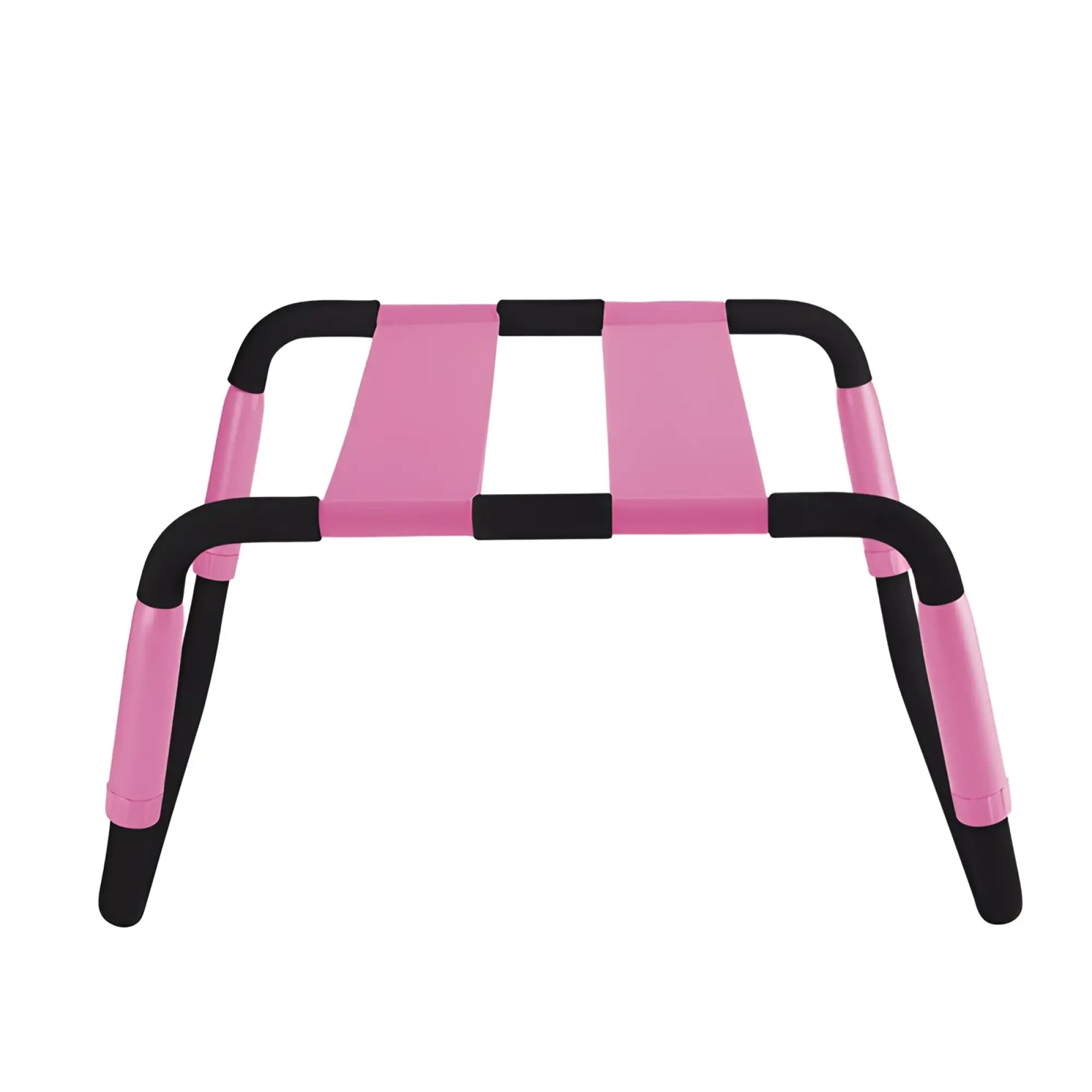 Pink and black plastic exercise stand with padded curved arms for daytona sex chair adjustable height pink pu seat