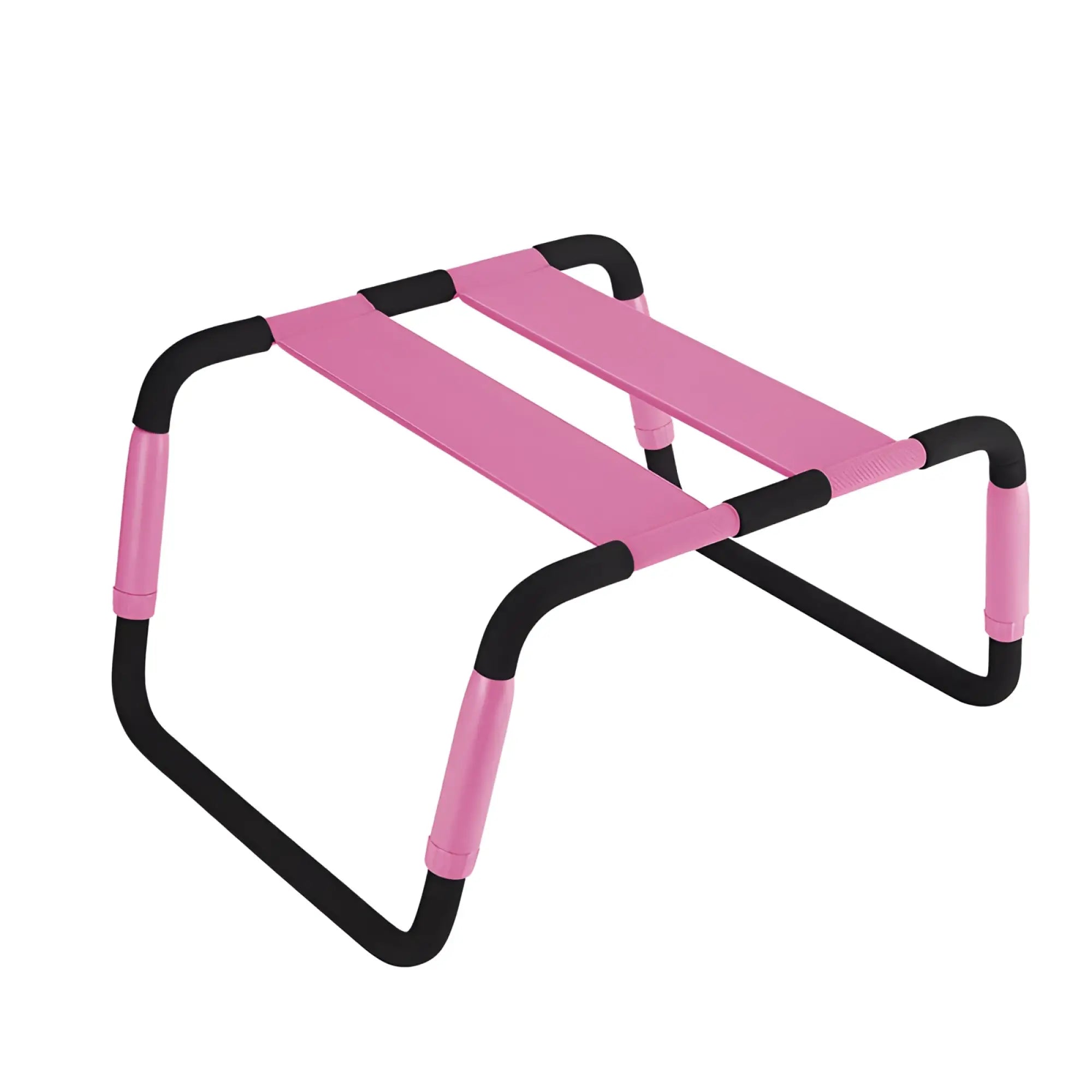 Pink and black plastic frame daytona sex chair with padded pink pu straps and adjustable height for adult entertainment