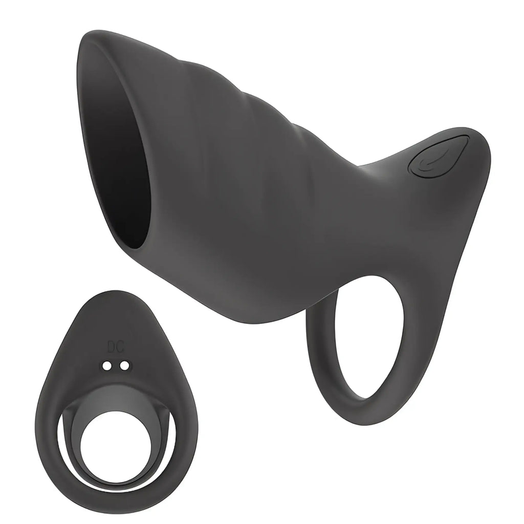 Black silicone prostate massager with contoured ergonomic design and control ring in daytona surge vibrating penis sleeve cock ring