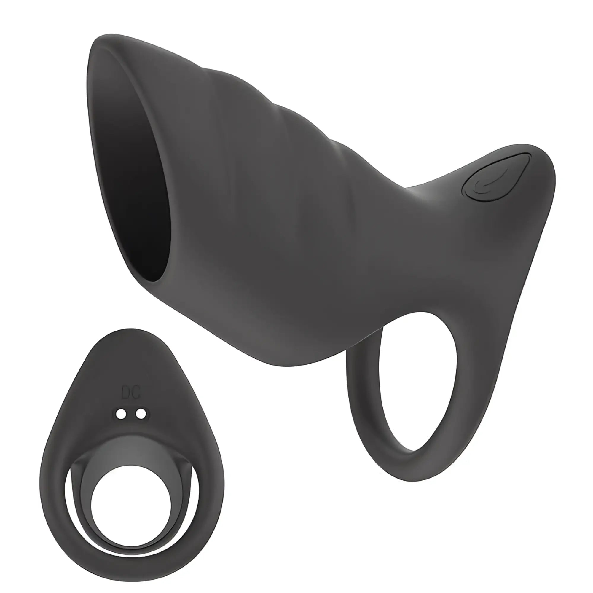 Black silicone prostate massager with contoured ergonomic design and control ring in daytona surge vibrating penis sleeve cock ring