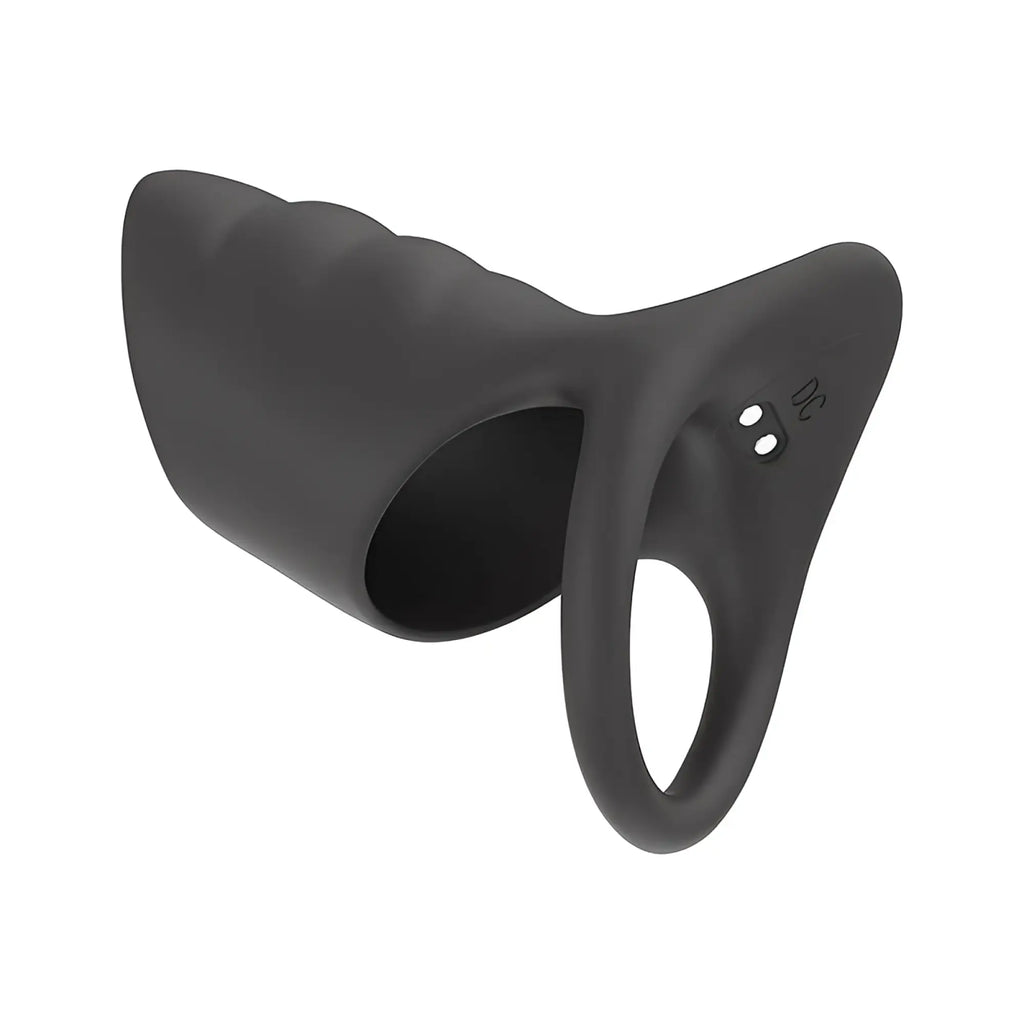 Black silicone daytona surge vibrating penis sleeve cock ring with textured grip and two circular side buttons