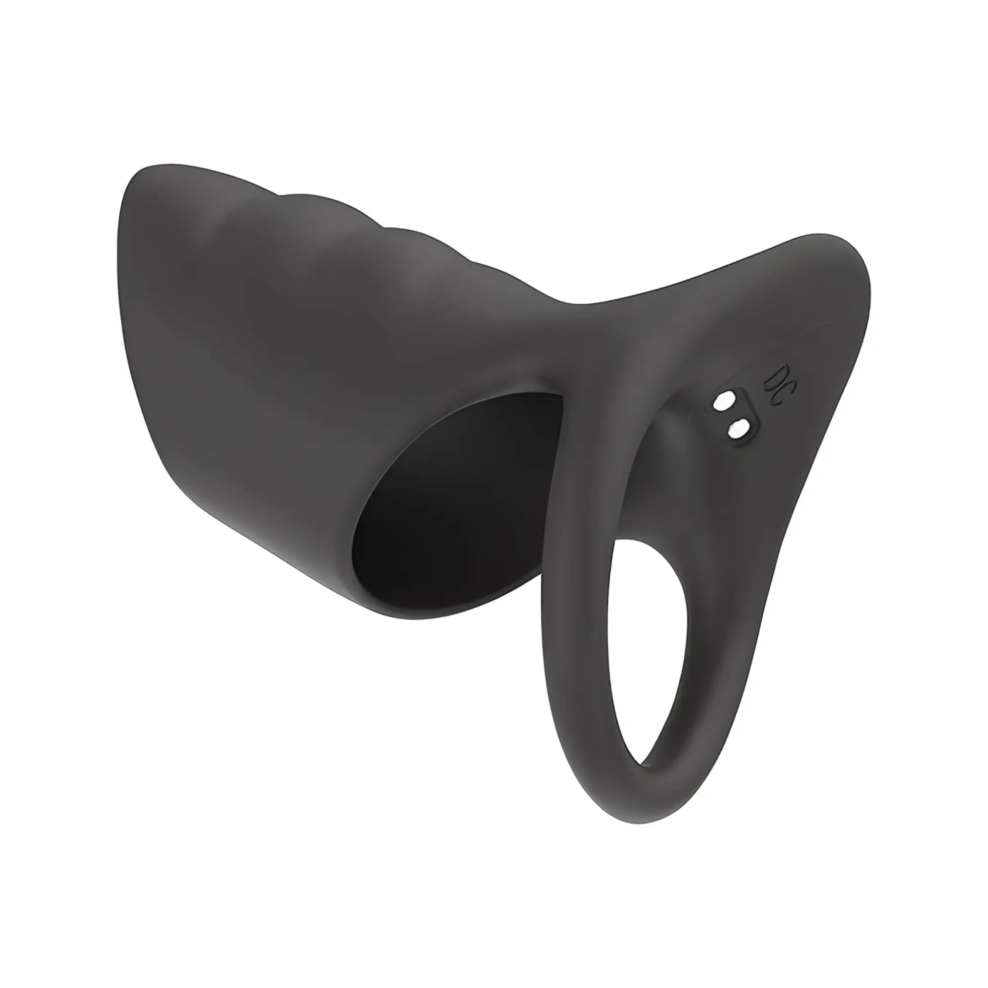 Black silicone daytona surge vibrating penis sleeve cock ring with textured grip and two circular side buttons