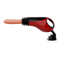 Red and black handheld thrusting vibrating fuck machine with a peach silicone head designed for intense pleasure