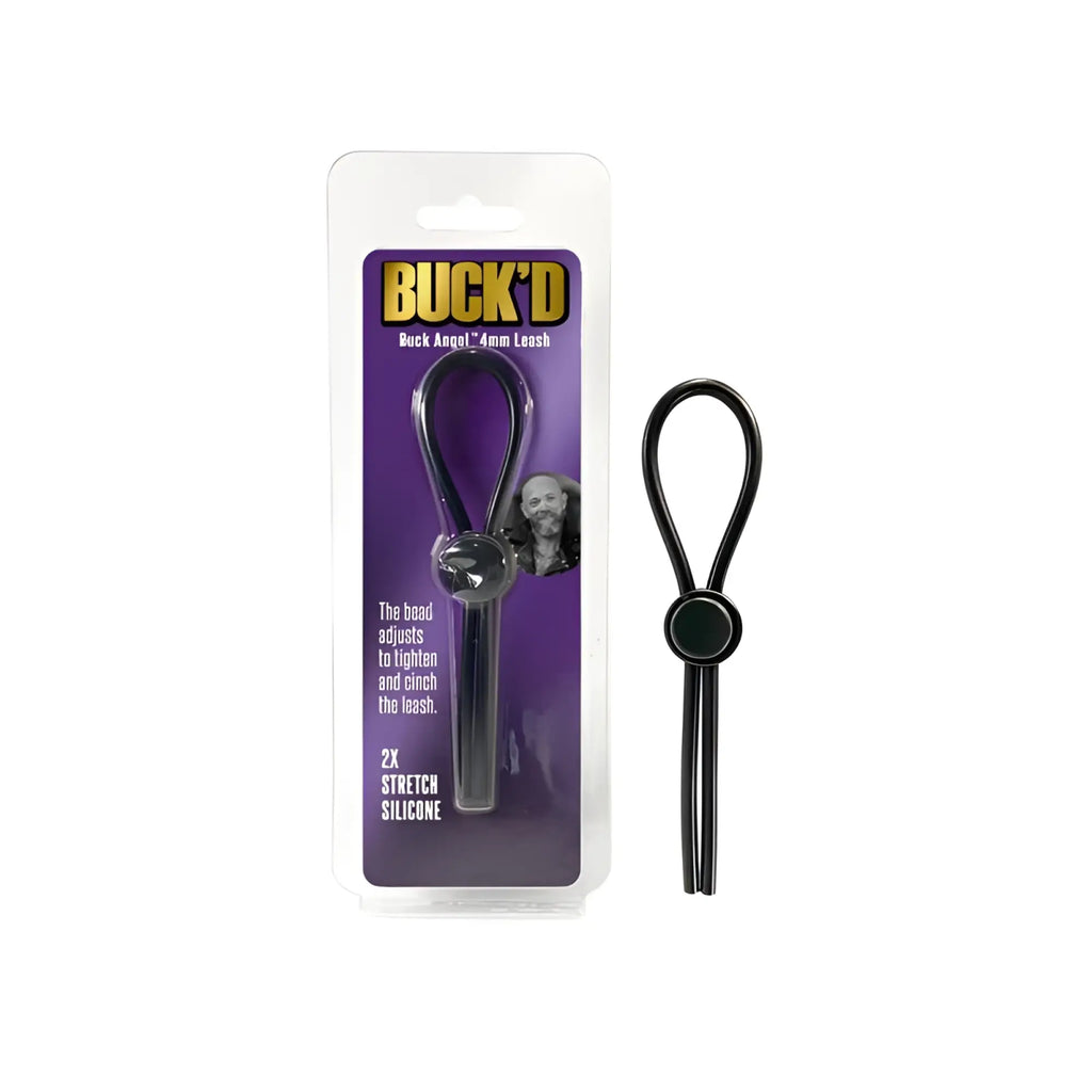 Black stretch silicone Demon Kat buckd 4mm adjustable bead leash with central adjustment bead for flexible control