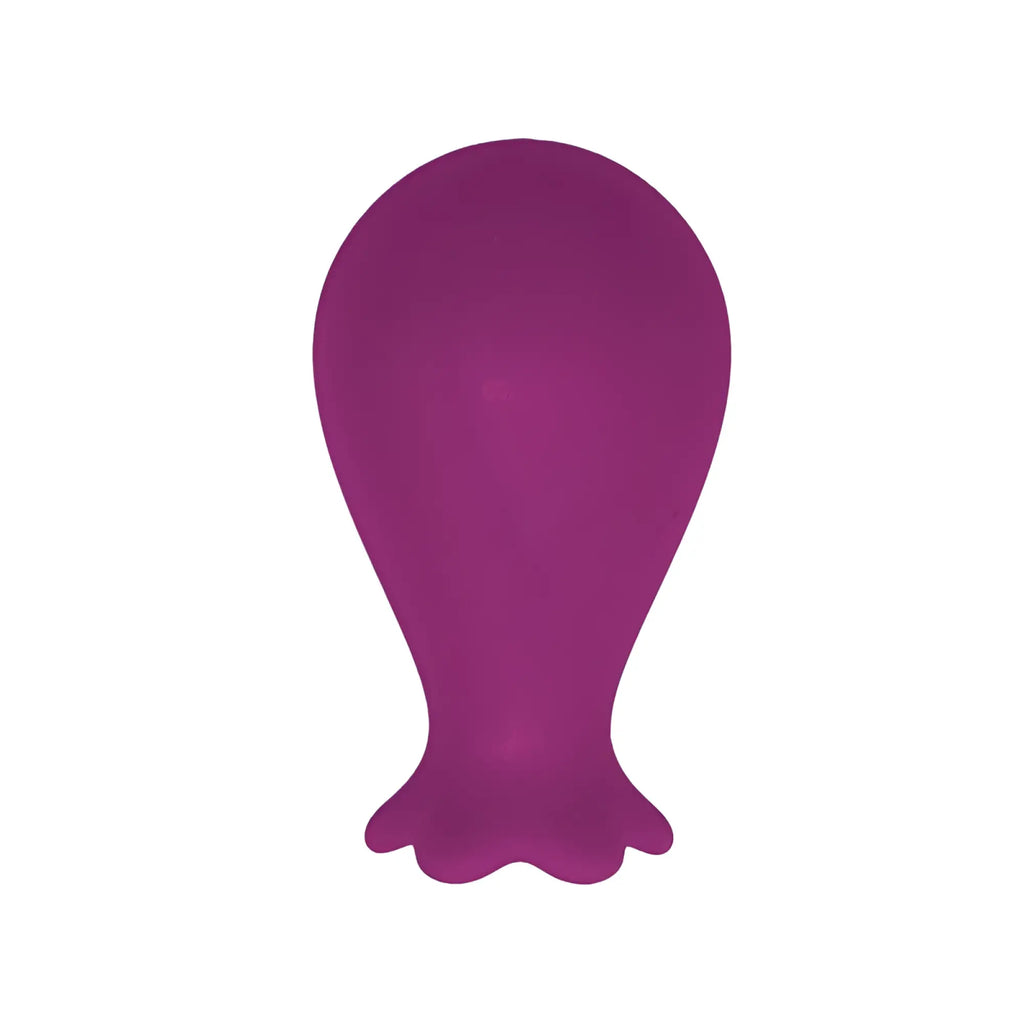 Demon Kat Skwid smooth solid purple silicone product with rounded top and wavy base for tactile use