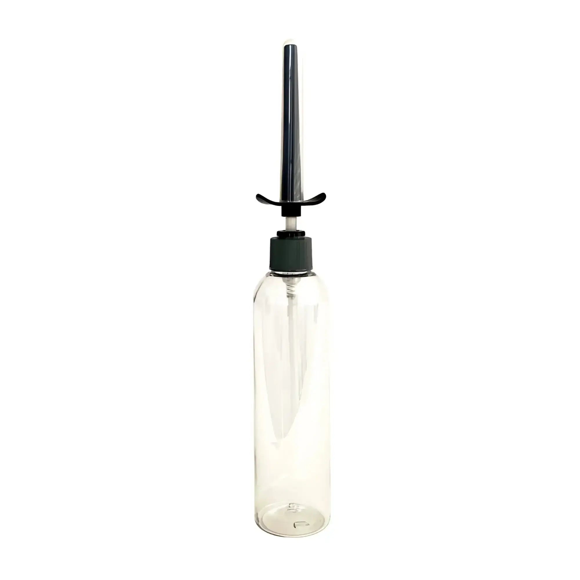 Clear plastic demon kat spout silicone lube injector bottle with black pump dispenser and cap