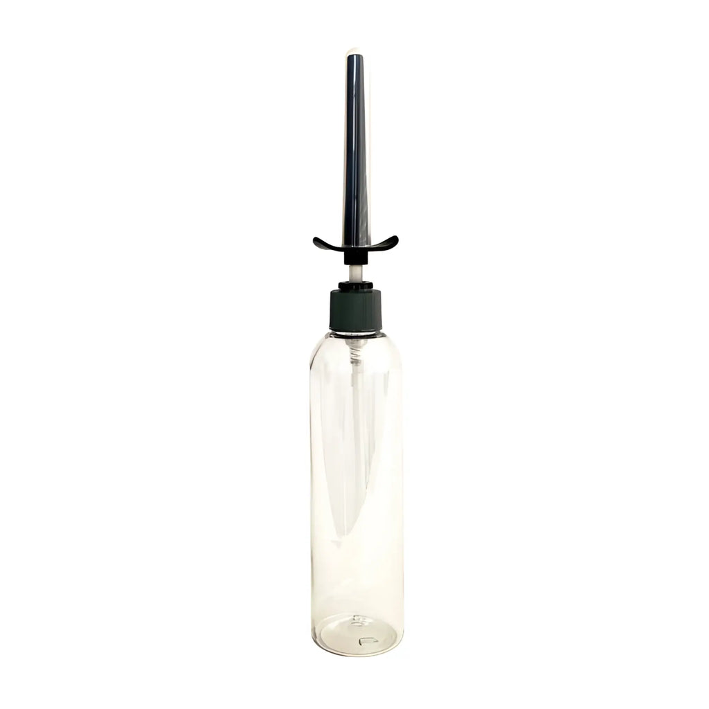 Clear plastic demon kat spout silicone lube injector bottle with black pump dispenser and cap