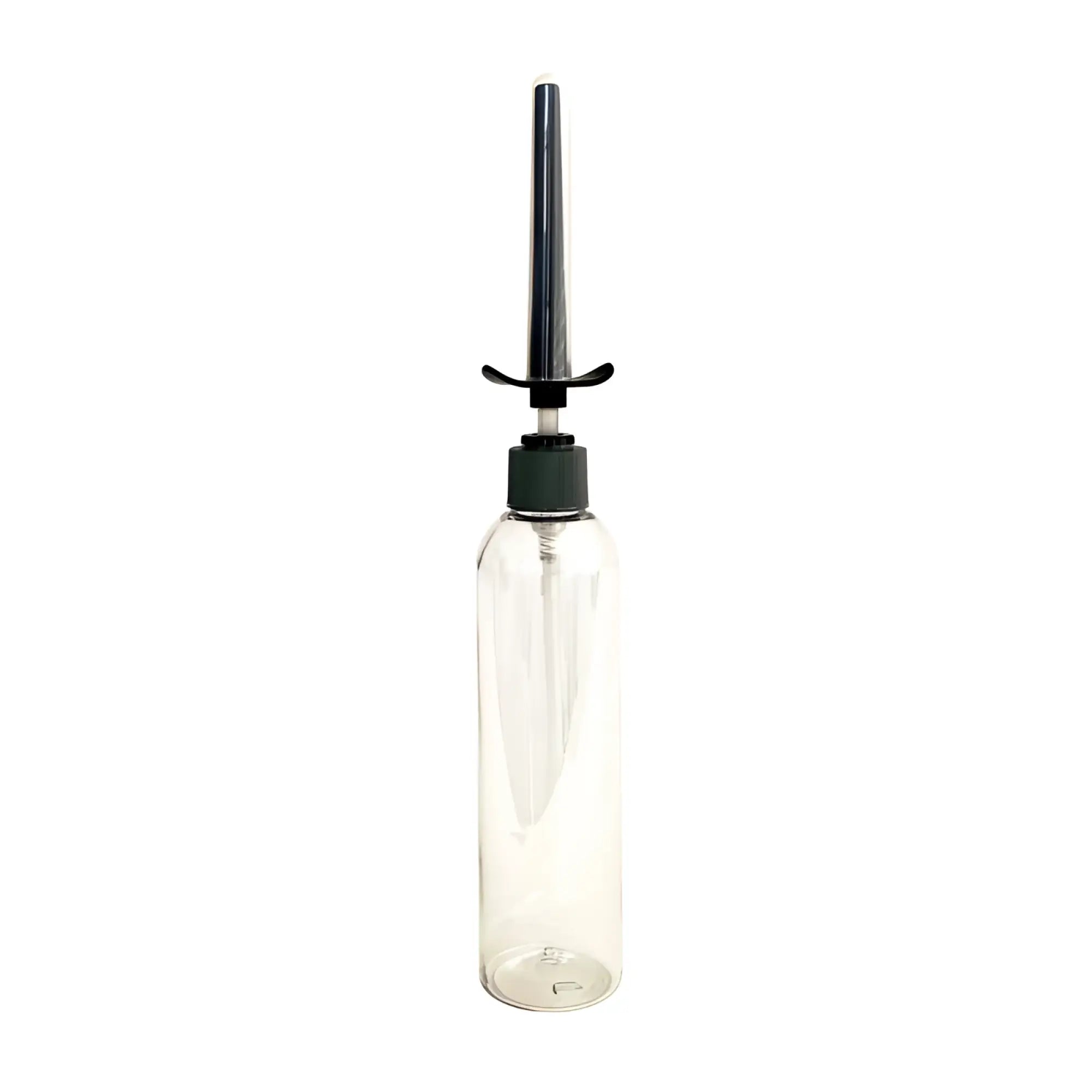 Clear plastic demon kat spout silicone lube injector bottle with black pump dispenser and cap