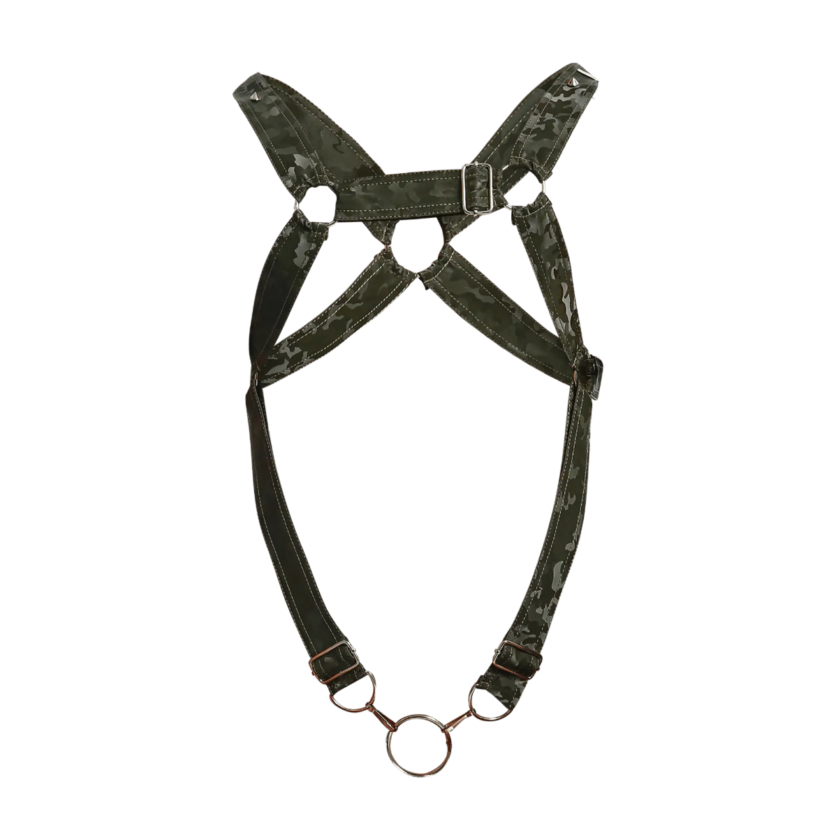 Dngeon cross c ring harness camo dark green camouflage horse harness with metallic buckles and central ring