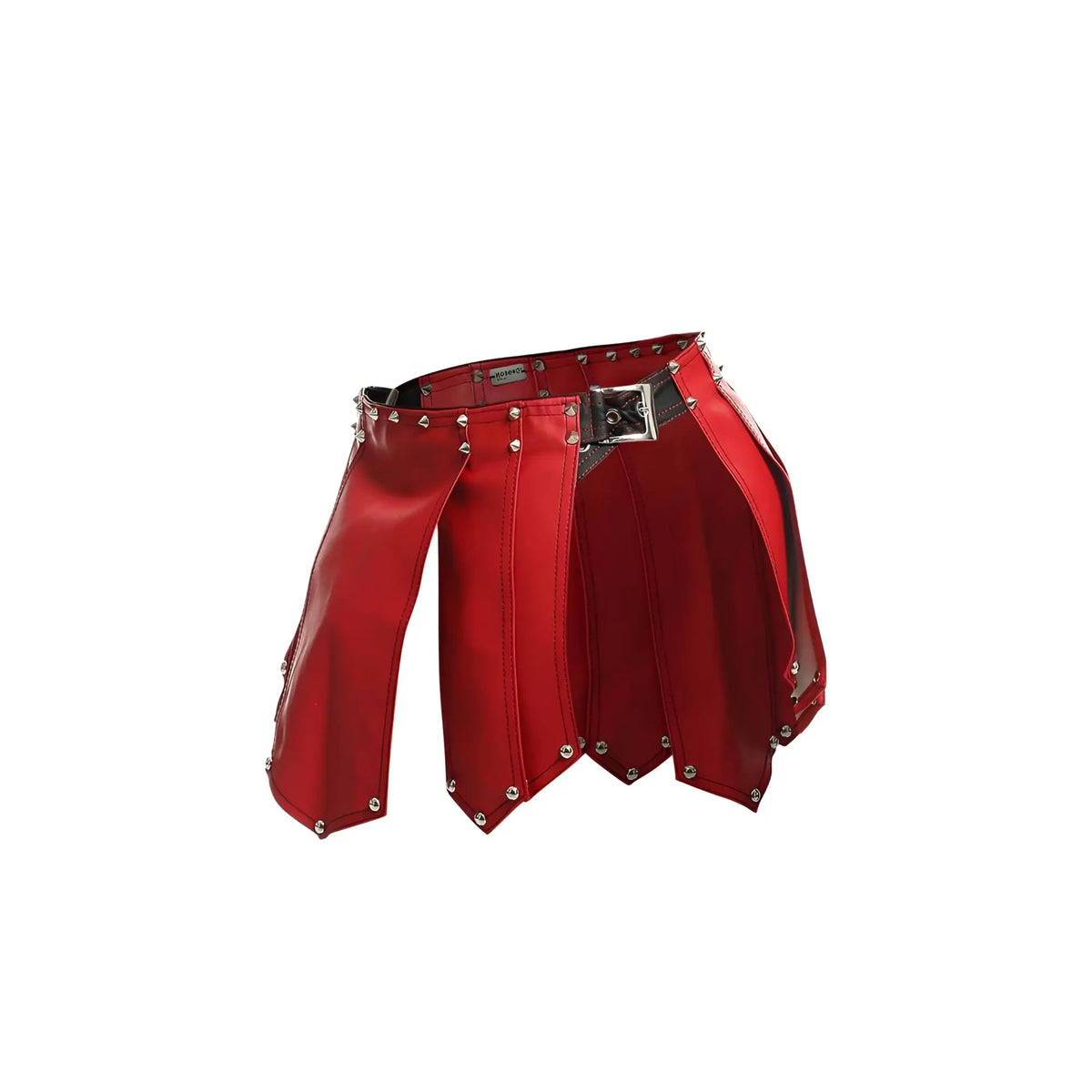 Dngeon roman skirt red faux leather kilt with silver studs and black buckle new colors front view