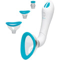 White and teal doc johnson bloom intimate body pump with clear plastic suction device attachments