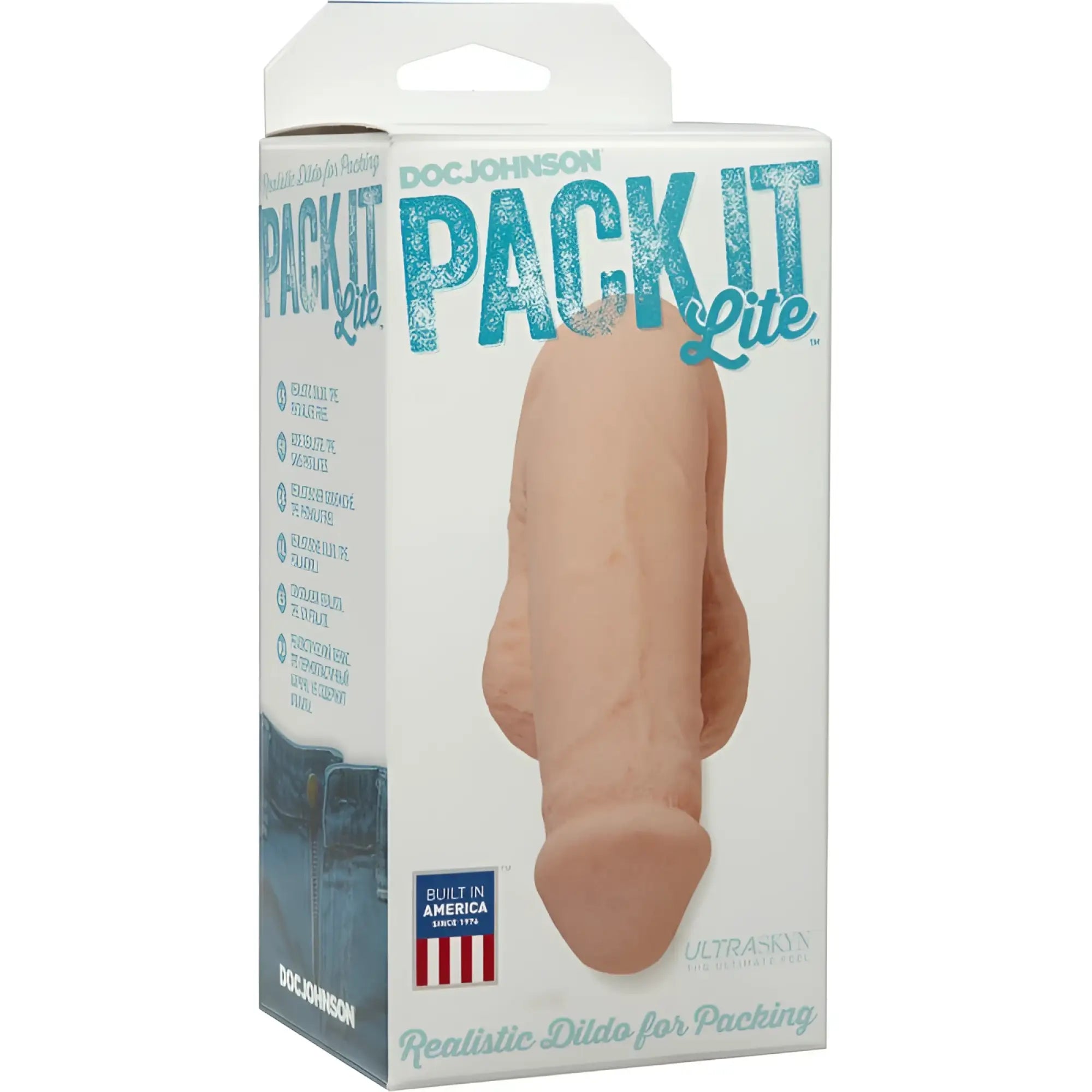 Doc Johnson Pack It Lite Vanilla realistic dildo in peach-colored silicone designed for packing use