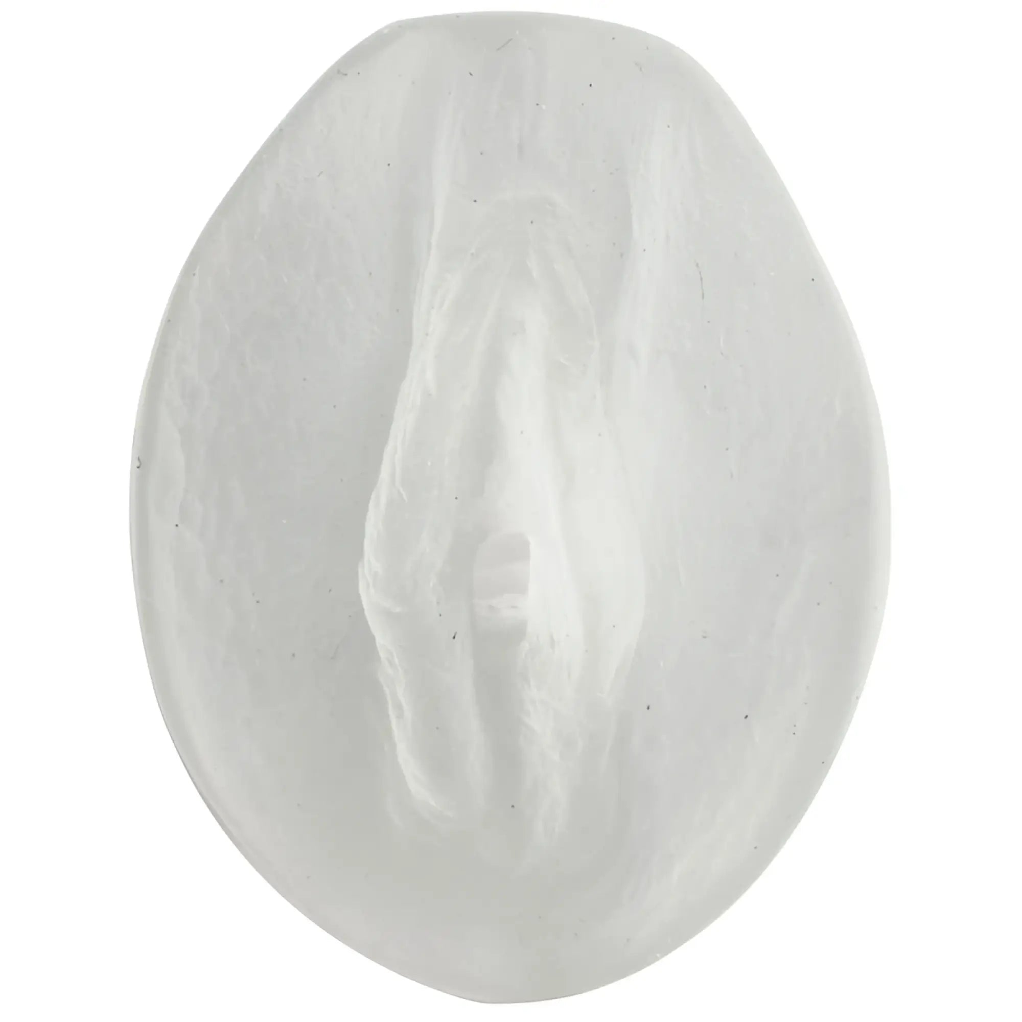 White oval-shaped soap with textured surface and subtle embossed design for doc johnson palm pal ultraskyn pussy frosted clear