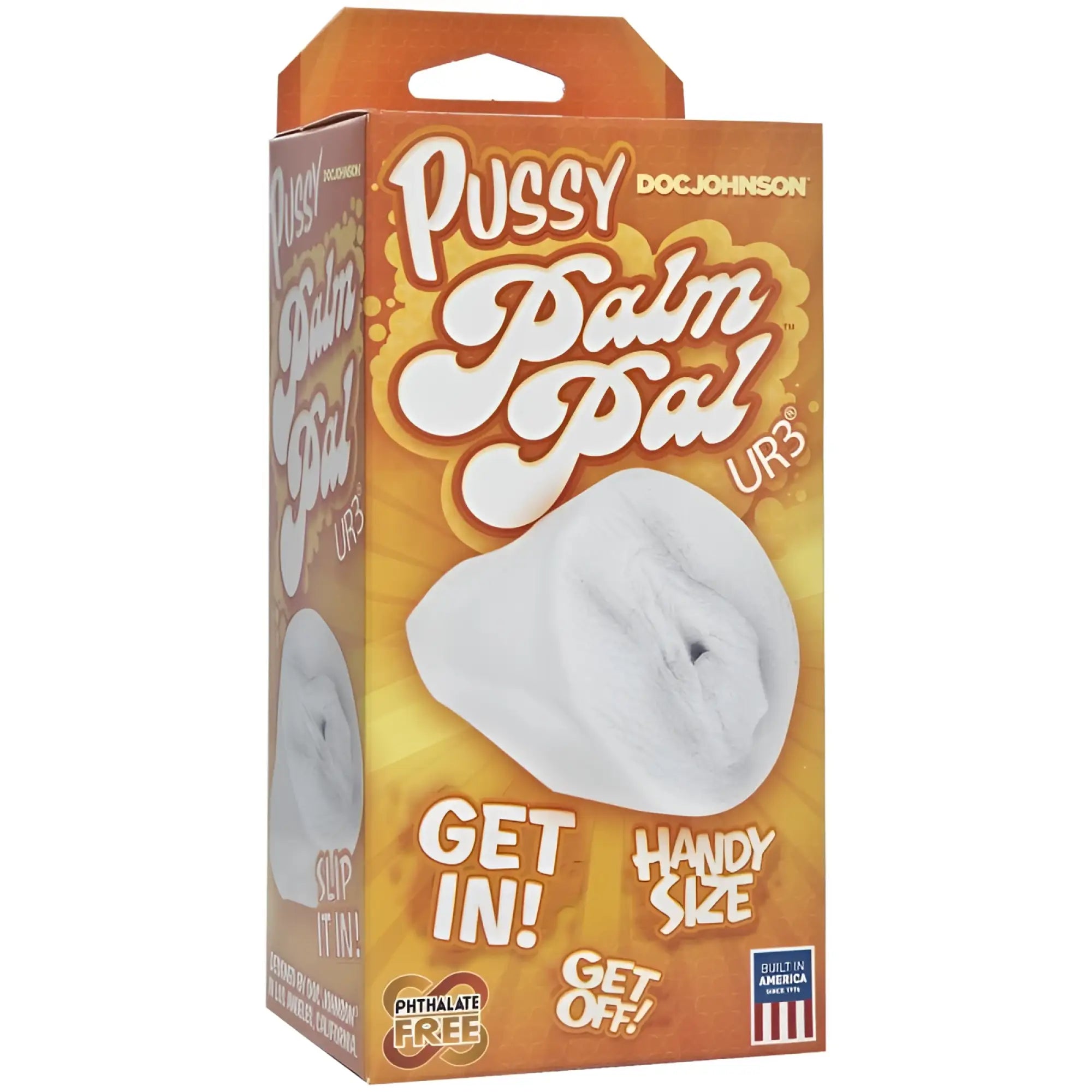 White silicone-based pussy palm pal ur3 toy by doc johnson in frosted clear ultraskyn material for realistic use