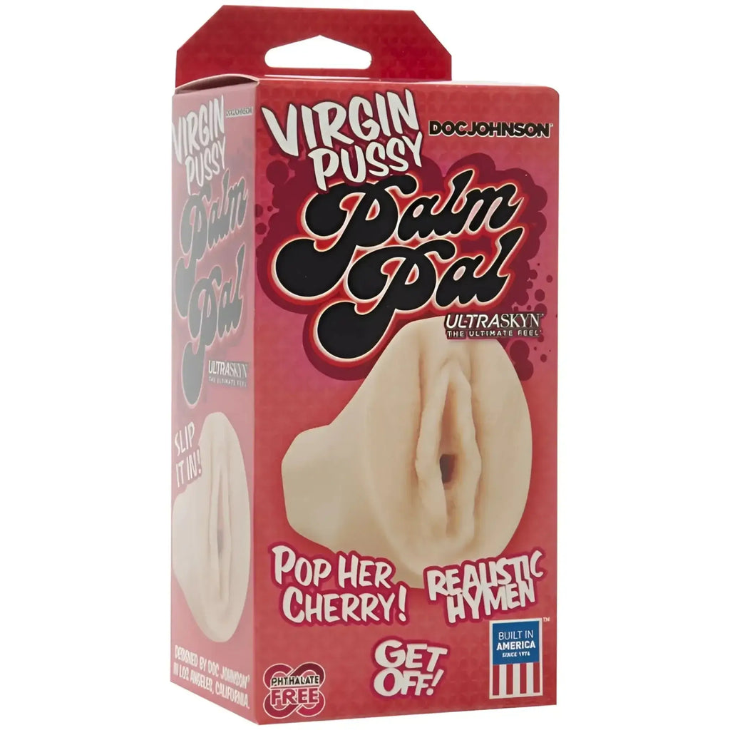 Doc Johnson Palm Pal Ultraskyn Virgin Pussy white beige silicone realistic hymen design male masturbator