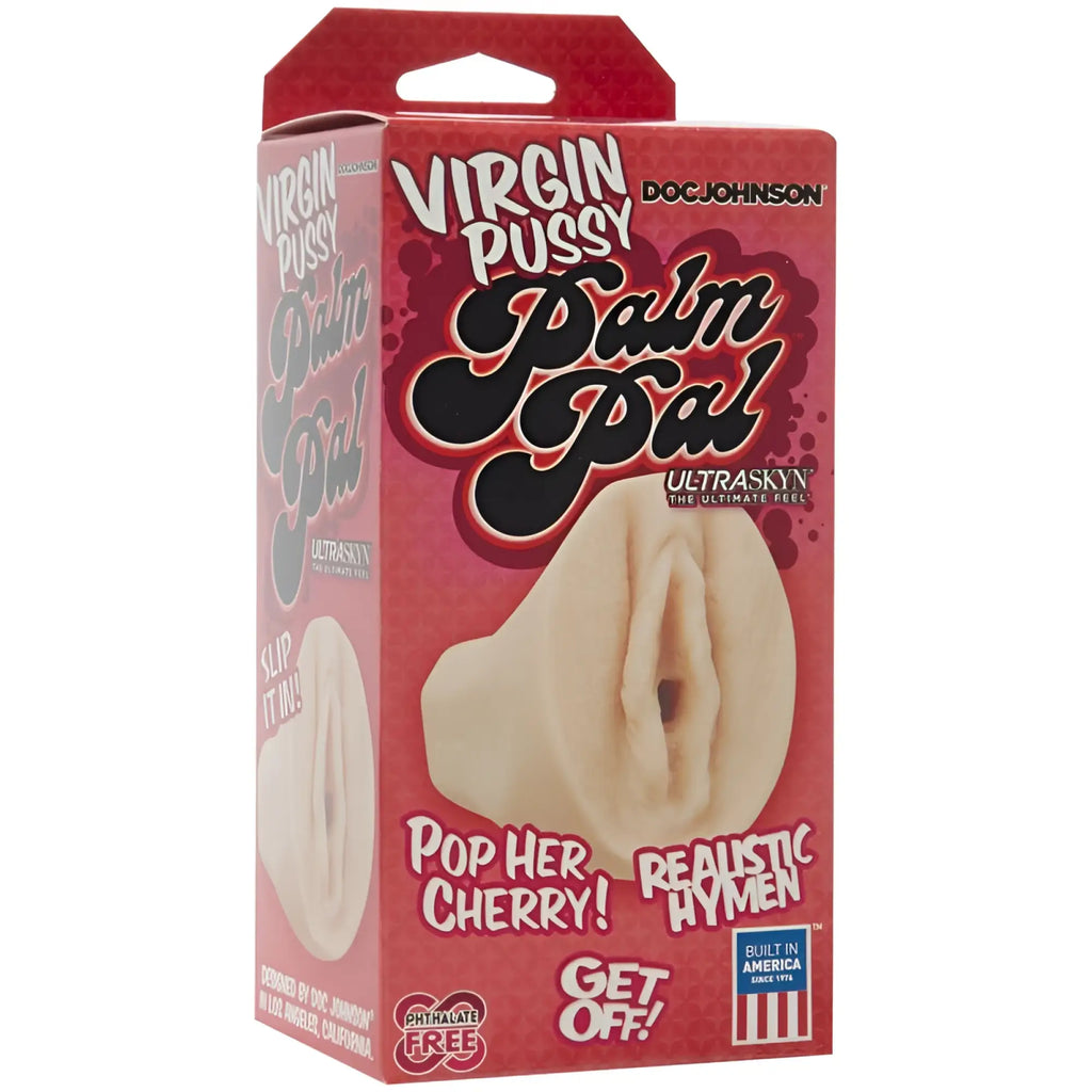 Doc Johnson Palm Pal Ultraskyn Virgin Pussy white beige silicone realistic hymen design male masturbator