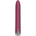 A sleek matte burgundy doc johnson velvet touch vibe dusty rose vibrating wand with clear base and textured grip
