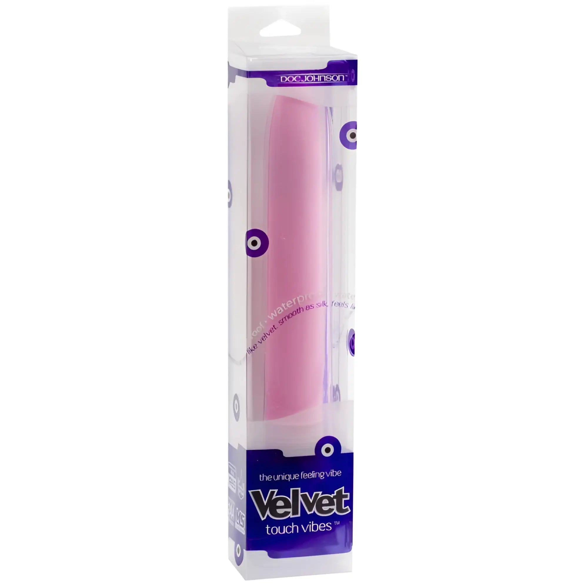 Doc Johnson velvet touch vibe in pink featuring a soft velvet texture for a smooth and comfortable experience