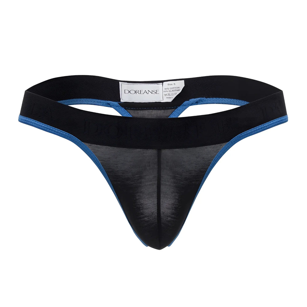 Black and blue Doreanse 1012-BLK Borderline thong with a sheer mesh front panel for stylish comfort