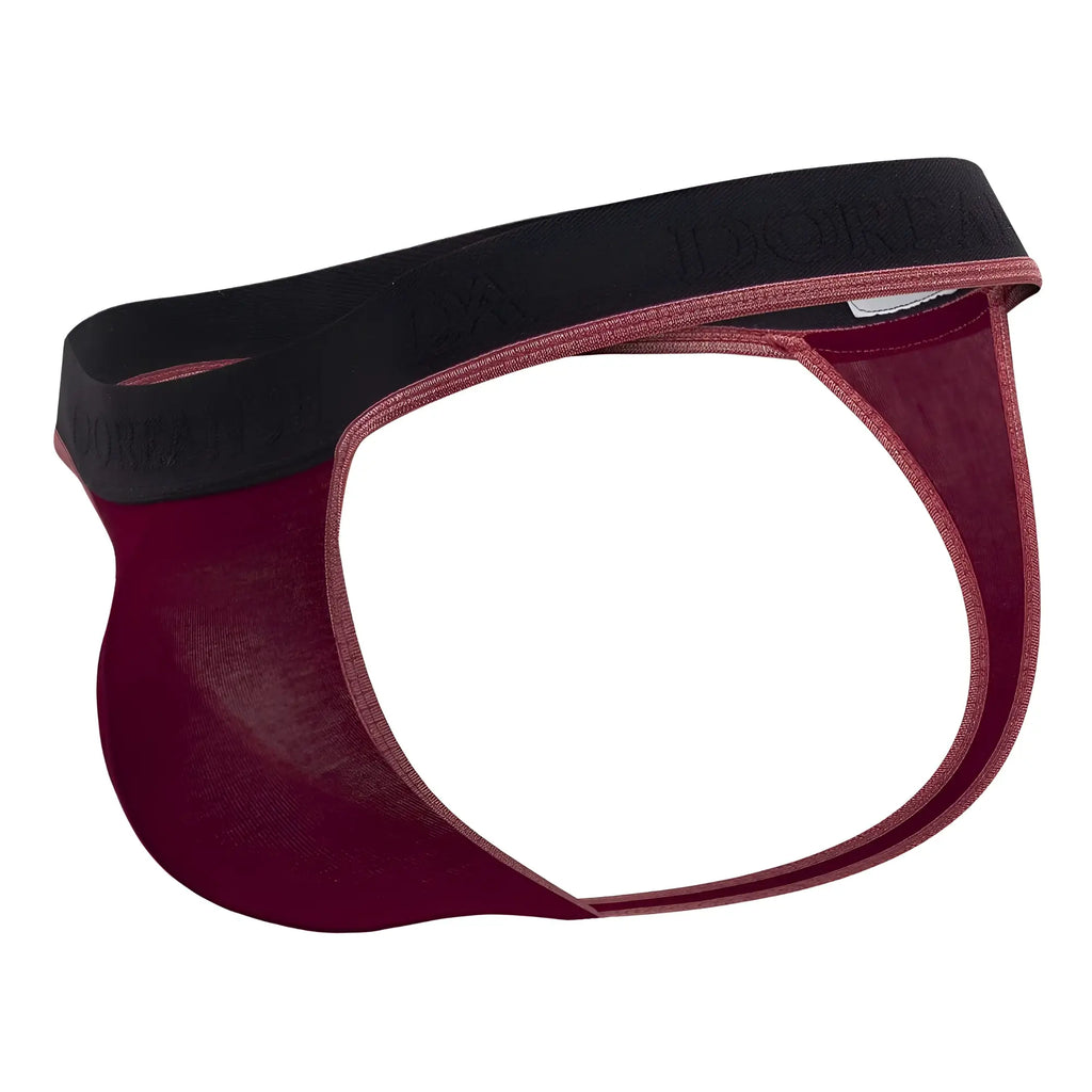 Maroon and black doreanse 1012-brd borderline thongs in smooth stretchy fabric with subtle waistband branding