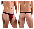 Red and black Doreanse 1012-BRD borderline thong with thin pink trim in bordeaux color, front view