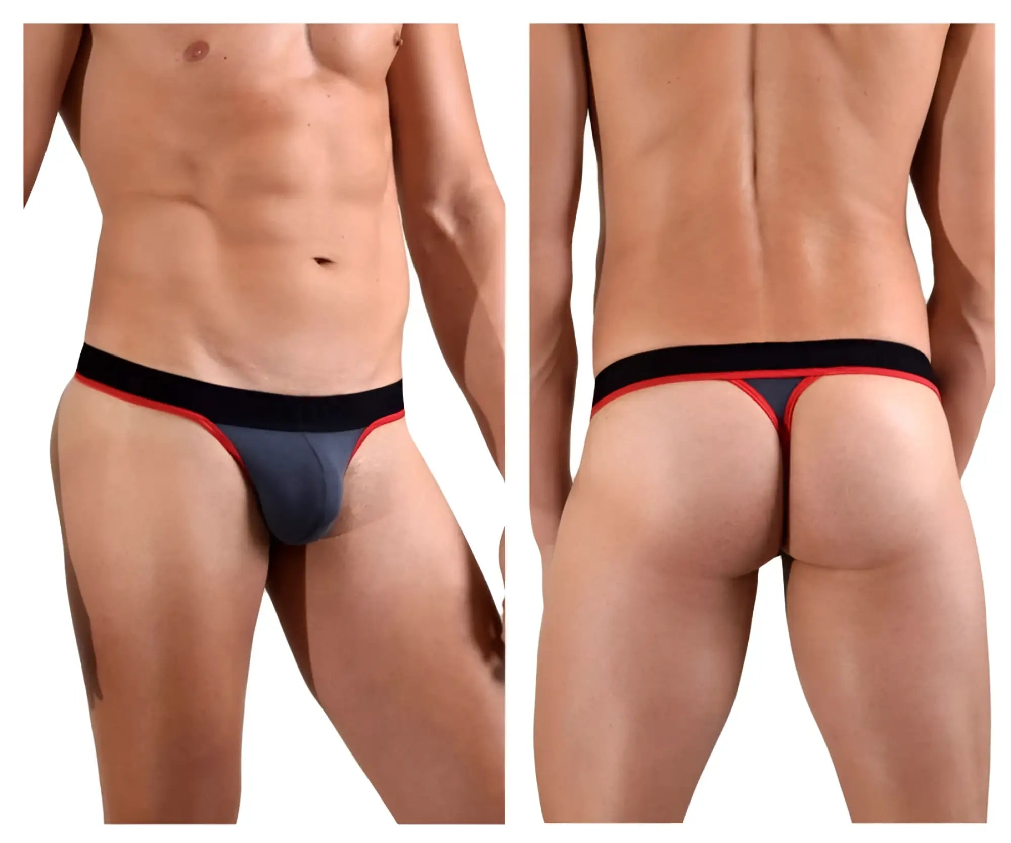 Black and red doreanse 1012-chr borderline thong with snug form-fitting design in charcoal color