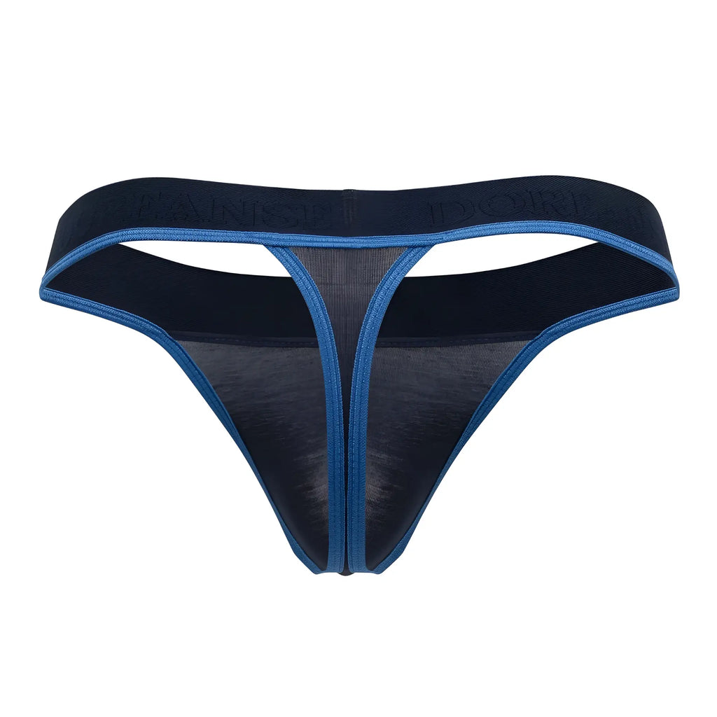 Navy blue and royal blue Doreanse 1012-NVY Borderline thong with mesh front panel and elastic waistband