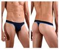 Navy blue doreanse 1012-nvy borderline thong with light blue trim along waistband and leg openings
