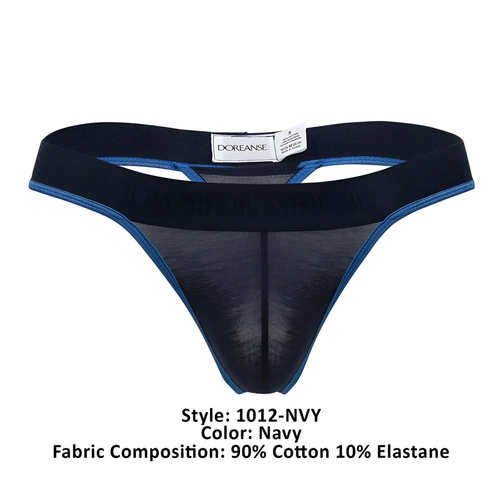Navy doreanse 1012-nvy borderline thong with blue trim and mesh front panel made of 90 cotton 10 elastane