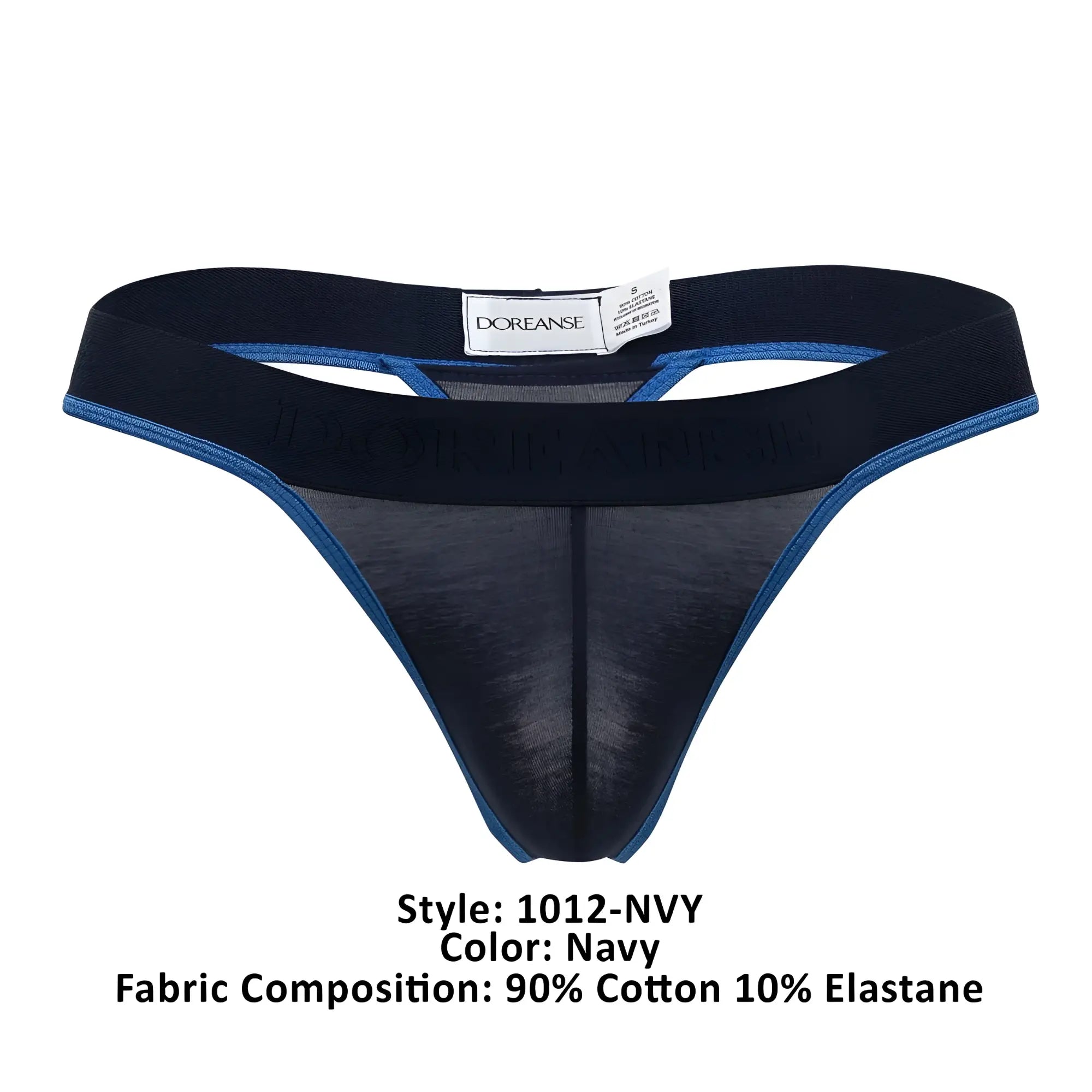 Navy doreanse 1012-nvy borderline thong with blue trim and mesh front panel made of 90 cotton 10 elastane