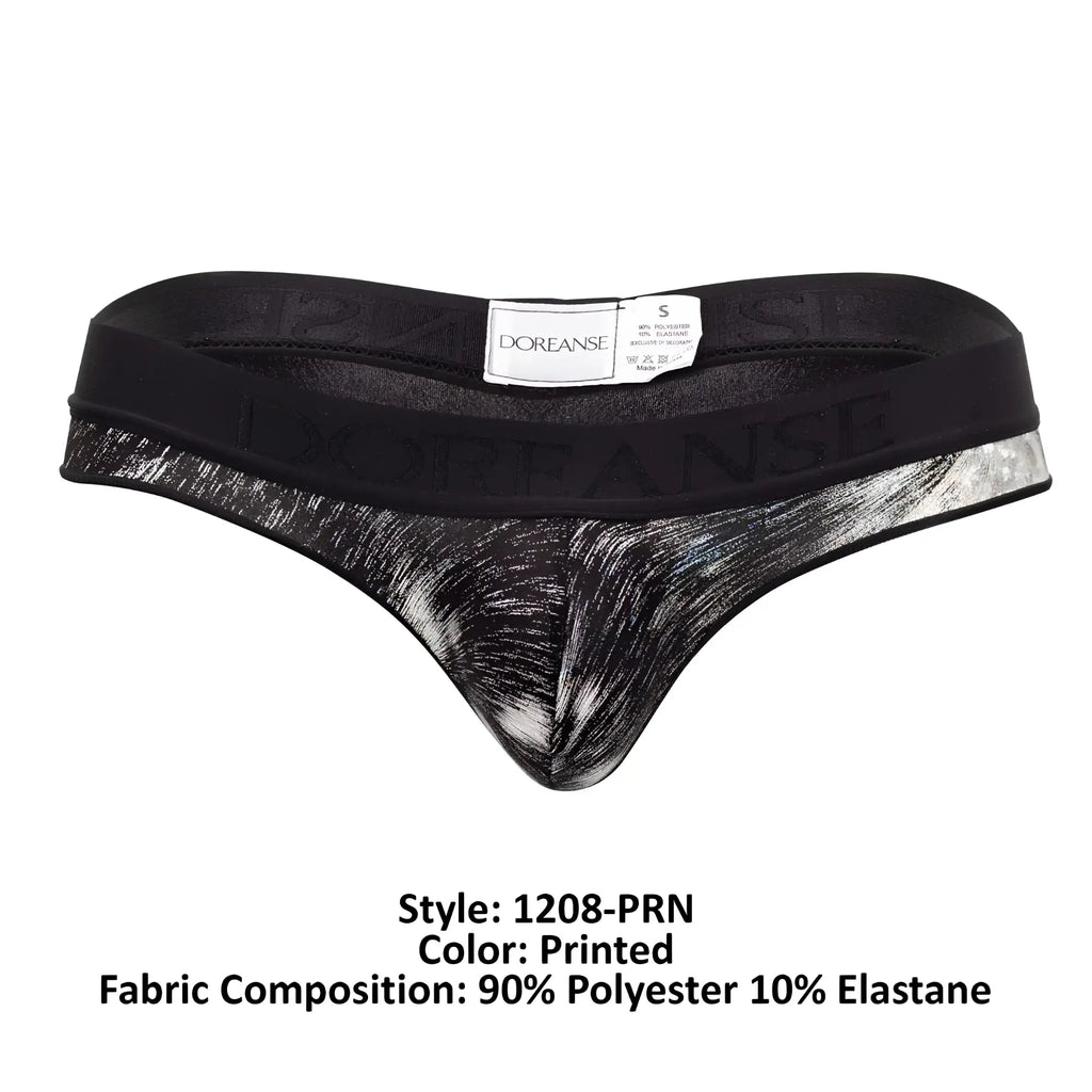 Doreanse 1208-PRN Nebula thong in black and silver with textured brushstroke printed fabric for stylish comfort
