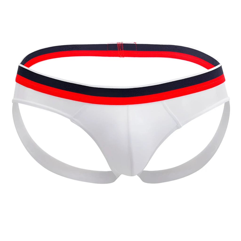 White athletic briefs doreanse 1212-wht metro jock with red and navy blue striped waistband for activewear