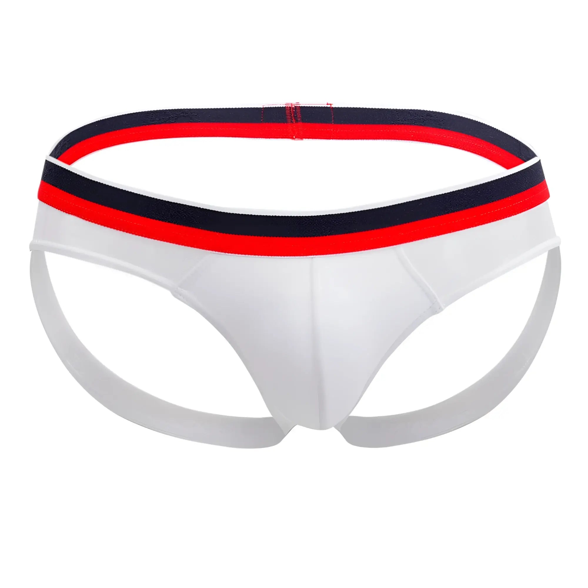 White athletic briefs doreanse 1212-wht metro jock with red and navy blue striped waistband for activewear