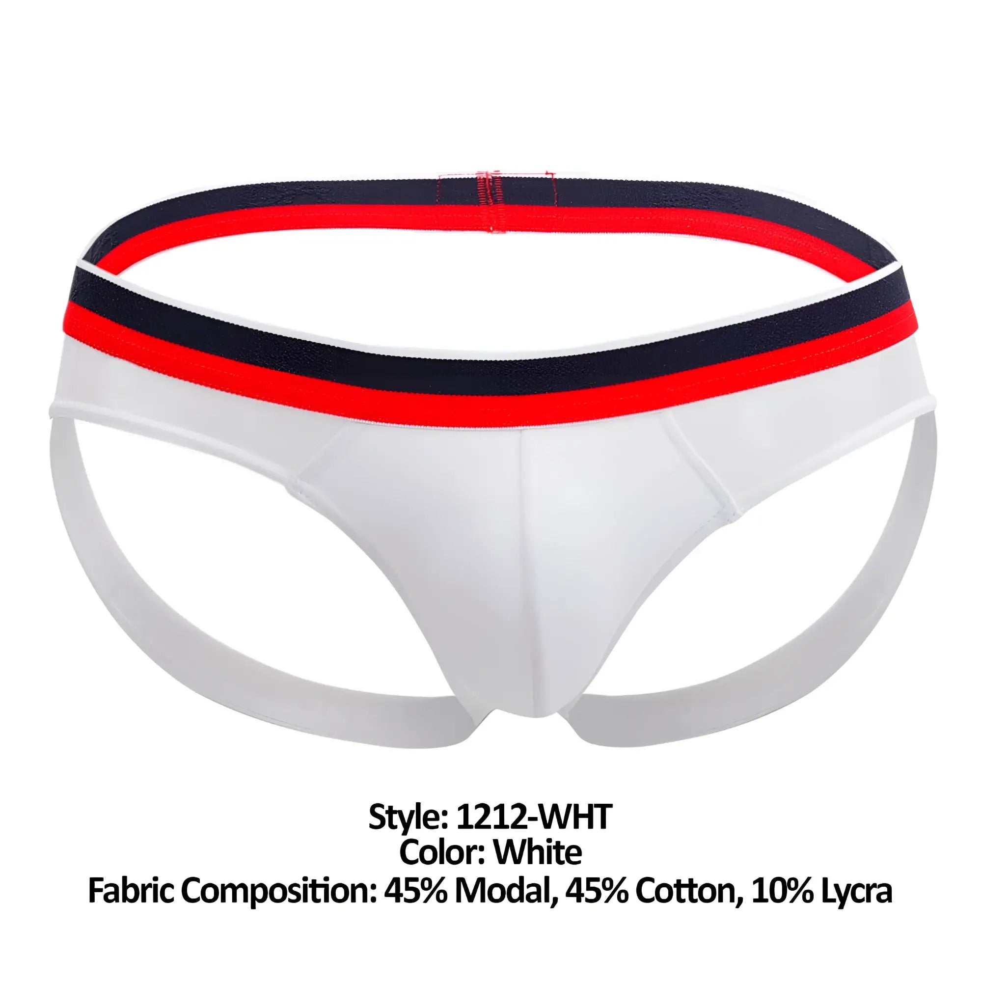 White Doreanse 1212-WHT Metro jock athletic briefs with red and navy blue striped waistband for active wear