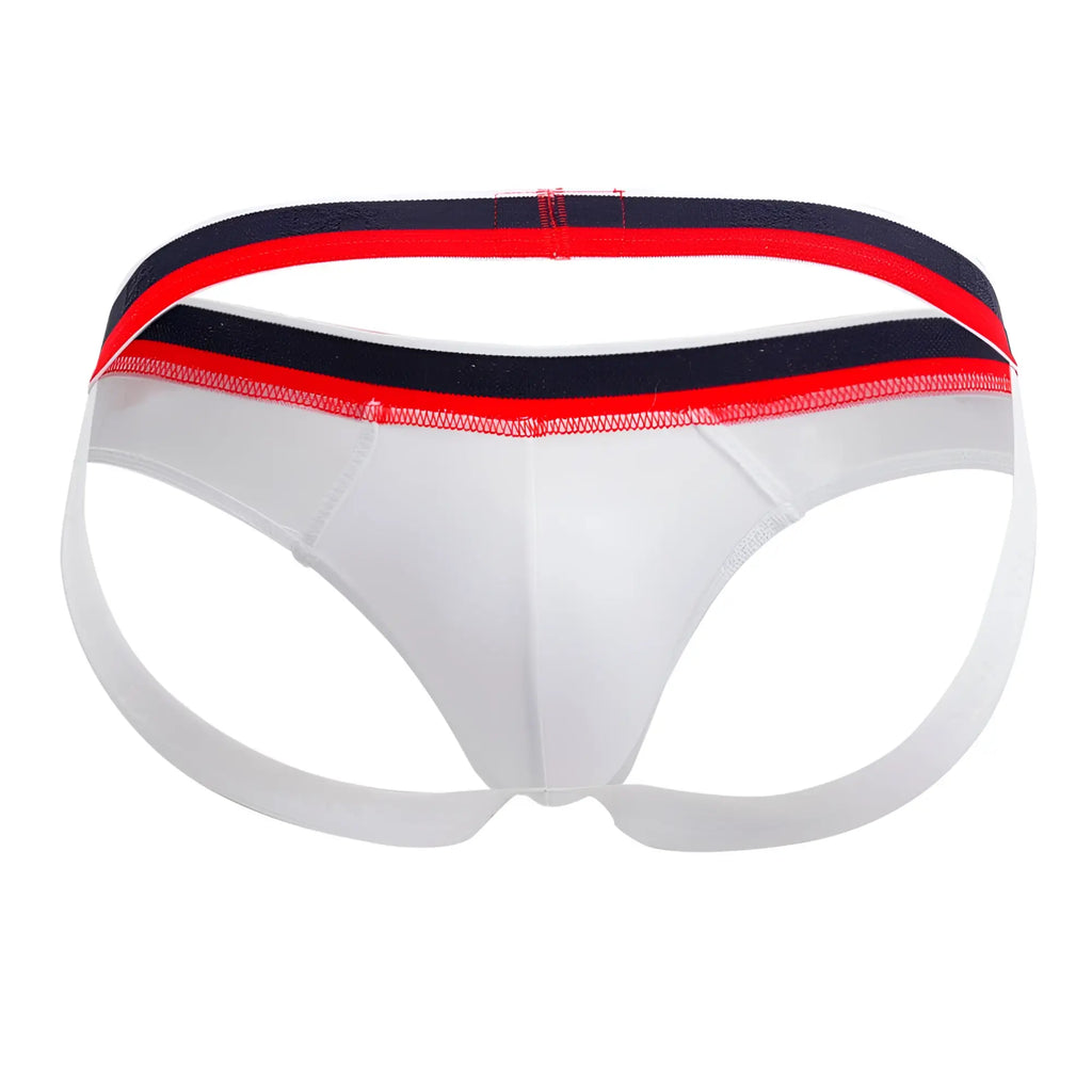 White athletic briefs doreanse 1212-wht metro jock with red and navy blue striped waistband for comfortable support