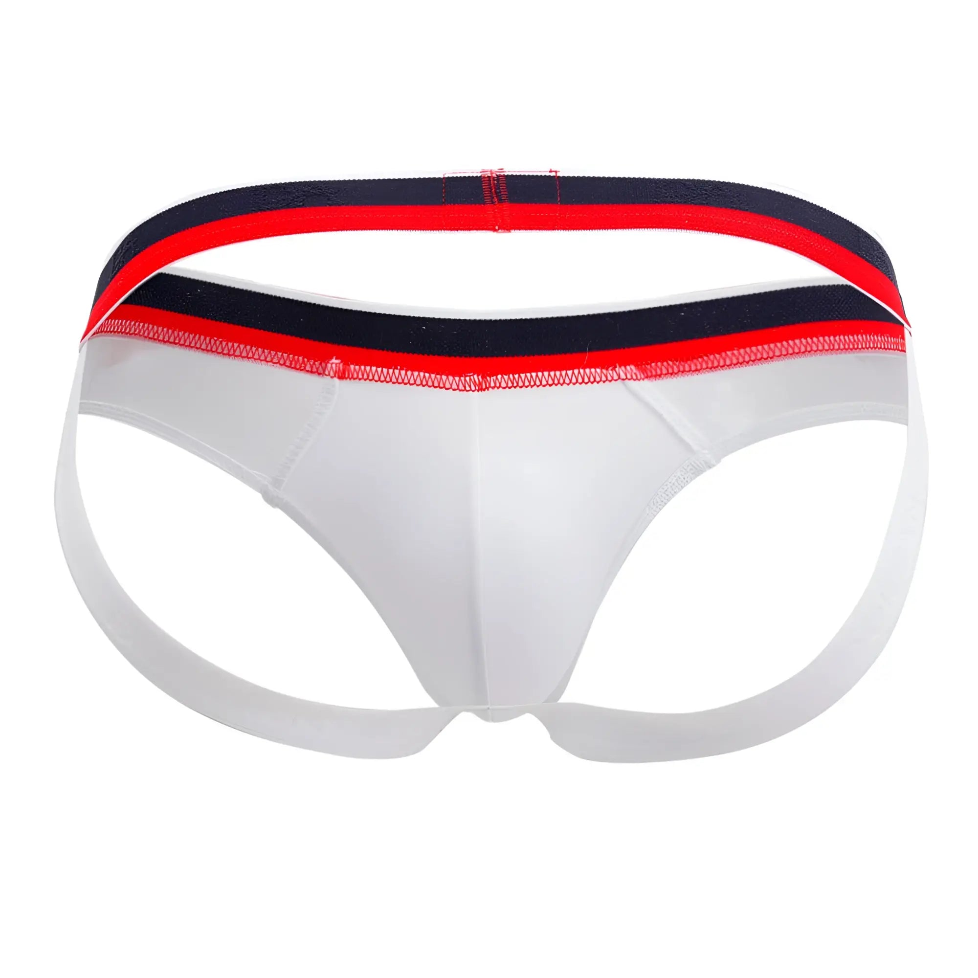 White athletic briefs doreanse 1212-wht metro jock with red and navy blue striped waistband for comfortable support