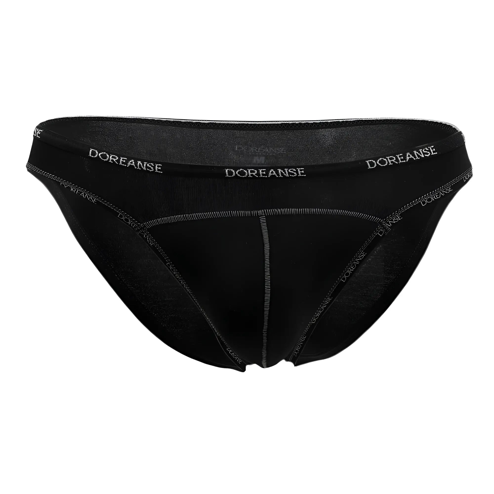 Black doreanse 1215-blk naked bikini men’s briefs with subtle textured fabric and white waistband branding