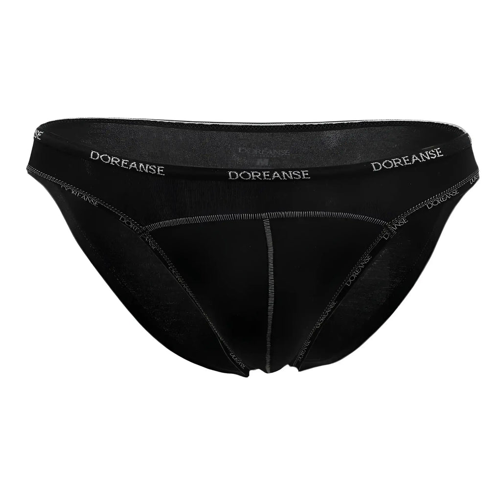 Black doreanse 1215-blk naked bikini men’s briefs with subtle textured fabric and white waistband branding