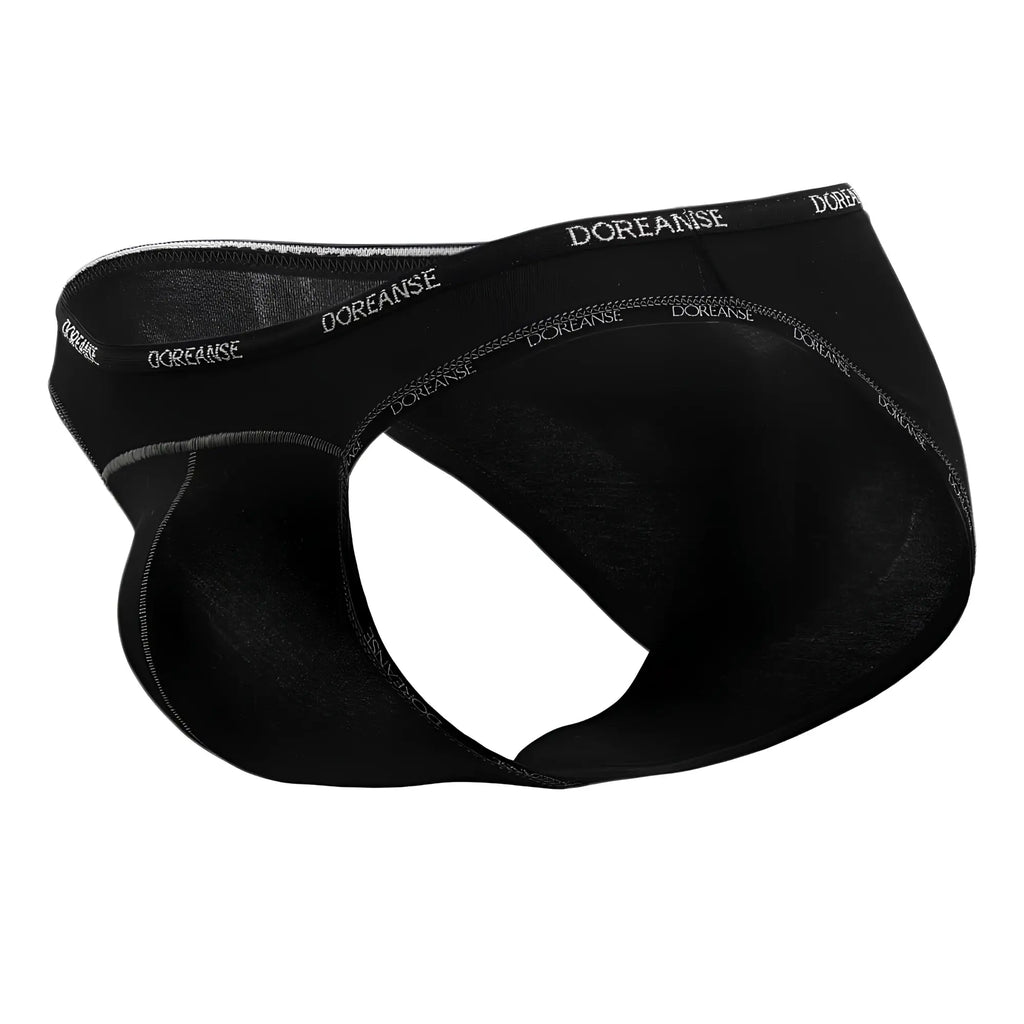 Black doreanse 1215-BLK naked bikini briefs with subtle white logo trim on waistband for comfortable everyday wear