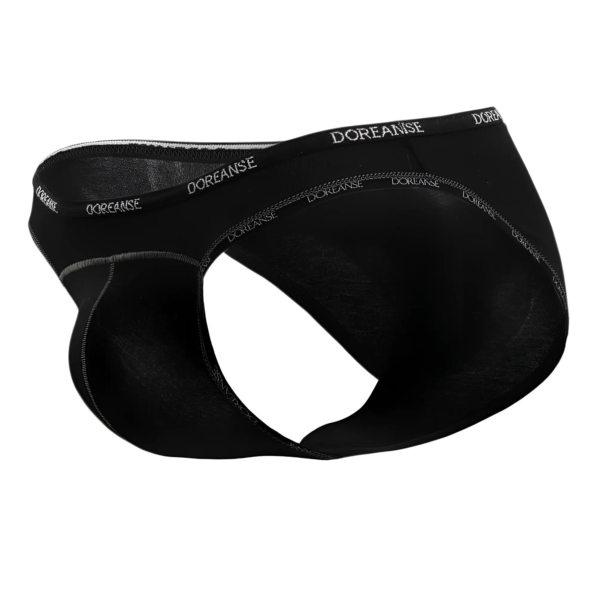 Black doreanse 1215-BLK naked bikini briefs with subtle white logo trim on waistband for comfortable everyday wear