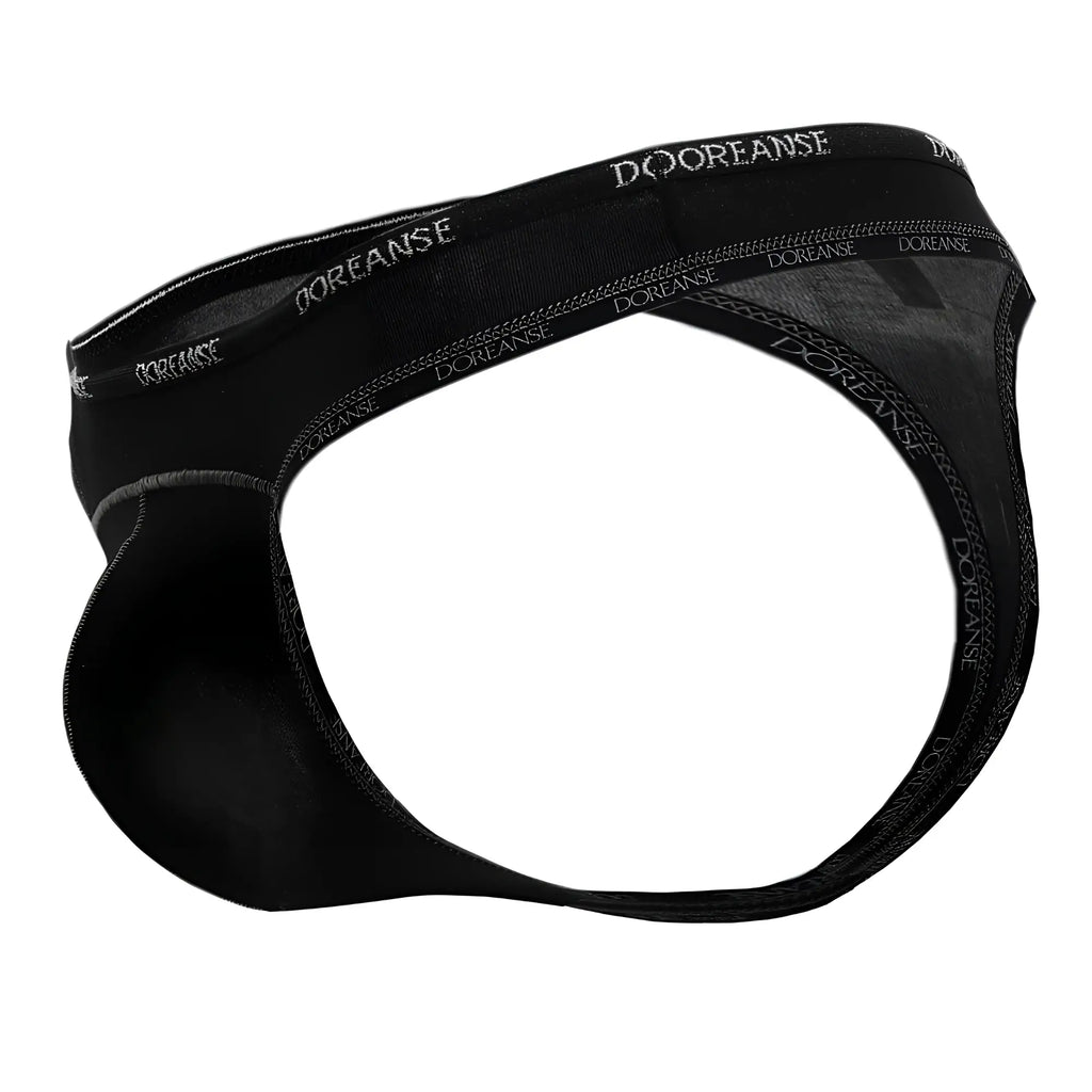 Black doreanse 1216-blk men’s briefs with smooth seamless design and subtle white branding on waistband