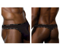 Black doreanse 1216-BLK naked thong briefs with sleek form-fitting design and subtle white waistband lettering