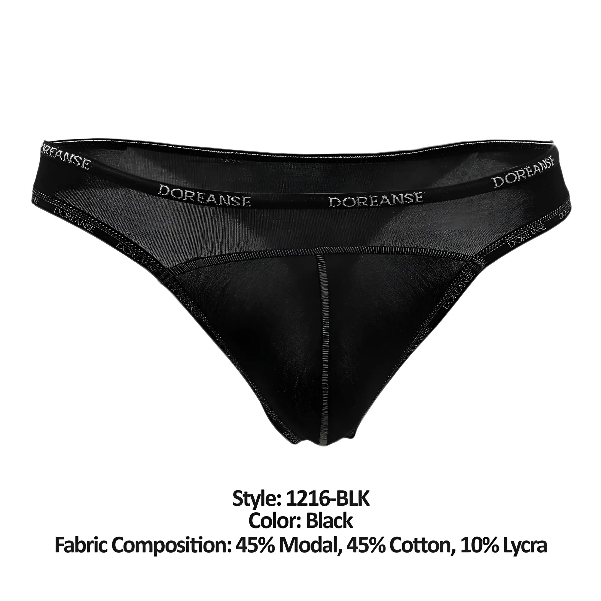Black doreanse 1216-blk naked thong briefs made of 45 modal 45 cotton and 10 lycra shown from the back