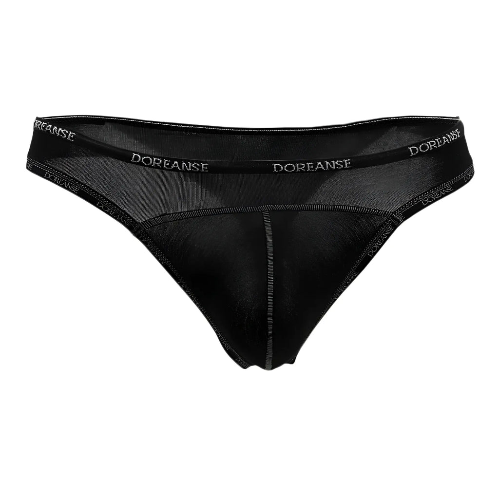 Doreanse 1216-BLK naked thong black mens underwear with sheer mesh design and elastic waistband front view
