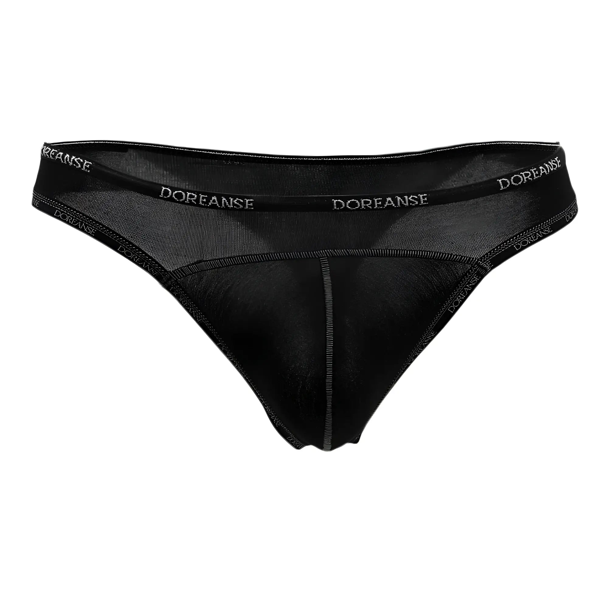 Doreanse 1216-BLK naked thong black mens underwear with sheer mesh design and elastic waistband front view