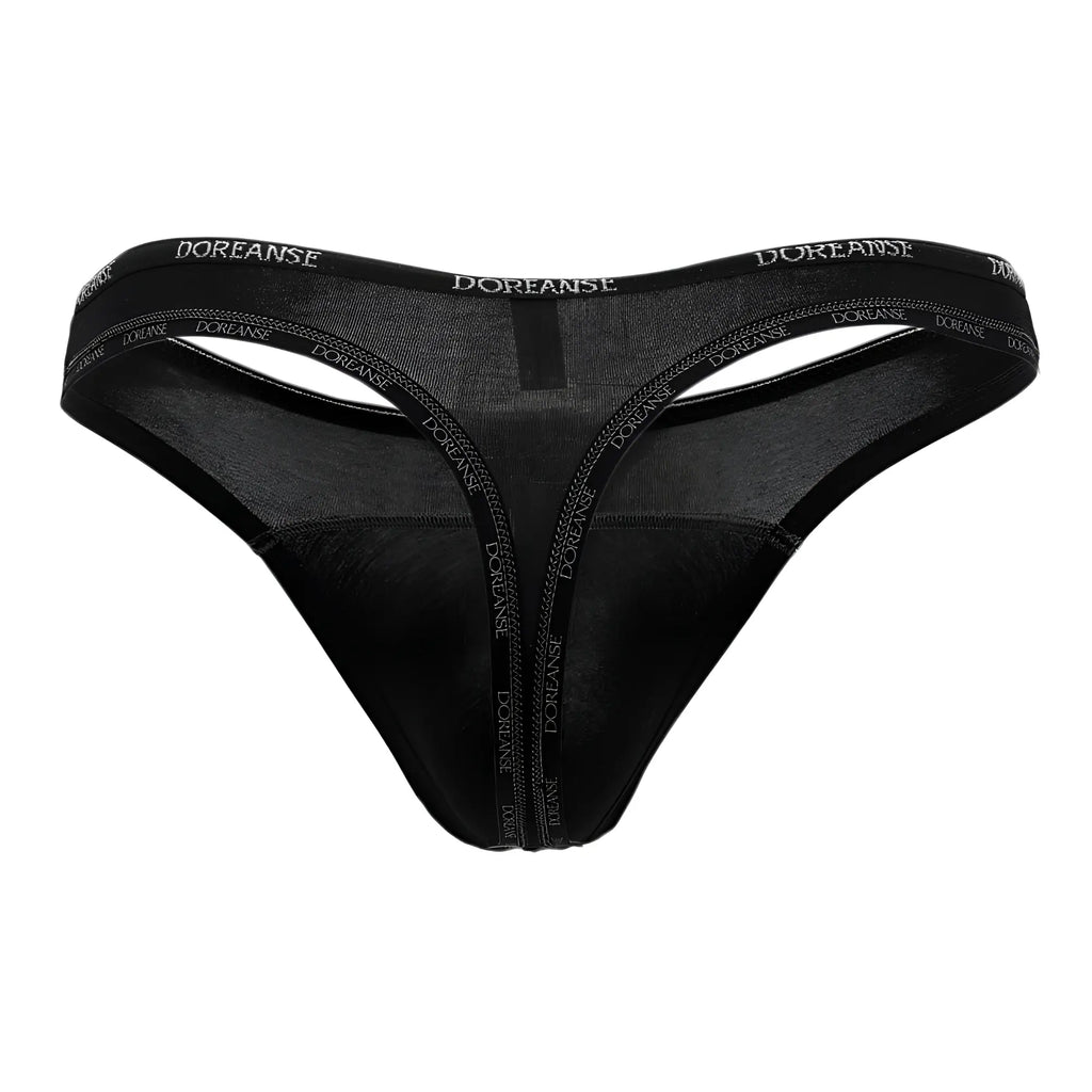 Black doreanse 1216-BLK naked thong with sheer mesh panel and branded waistband for comfortable stylish wear