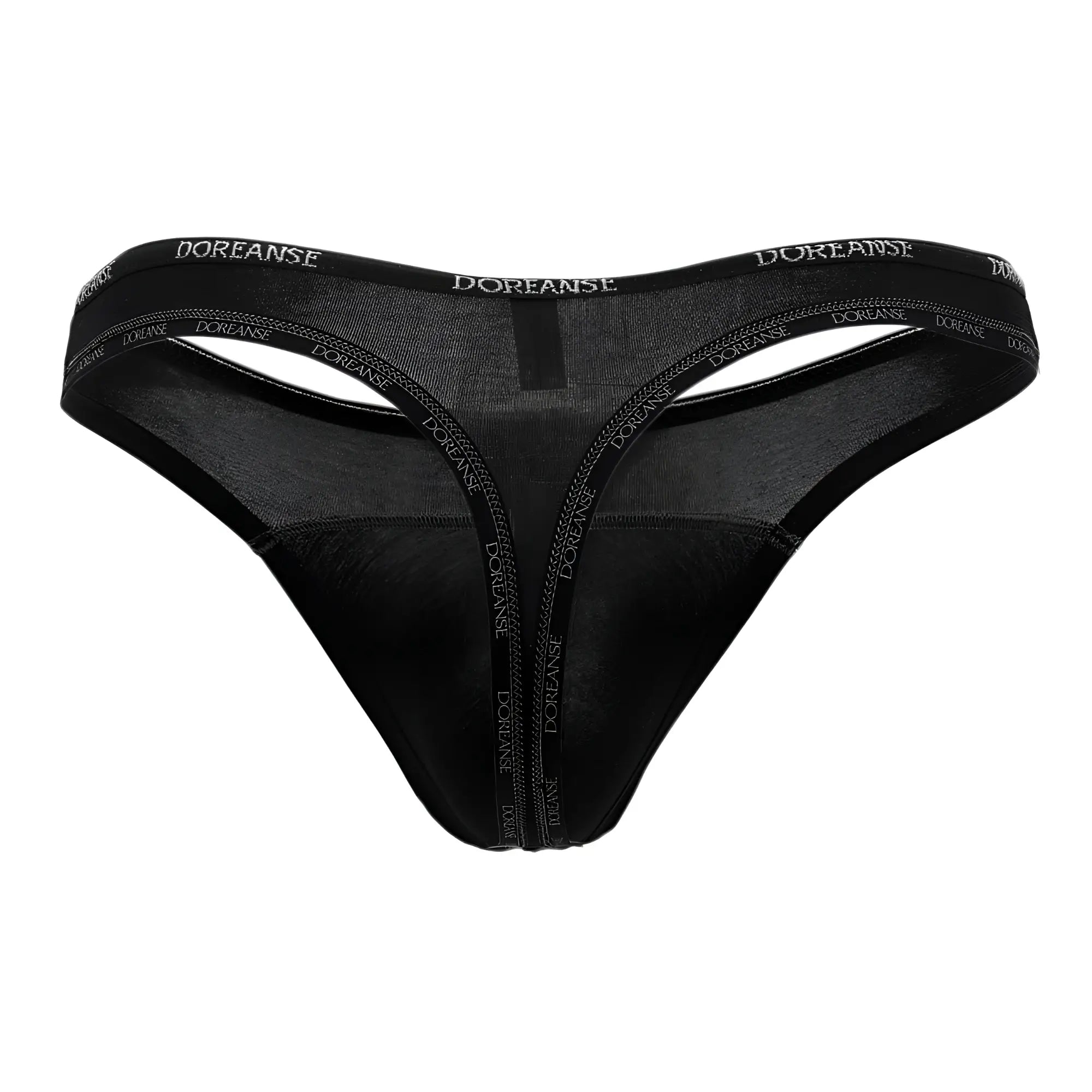 Black doreanse 1216-BLK naked thong with sheer mesh panel and branded waistband for comfortable stylish wear