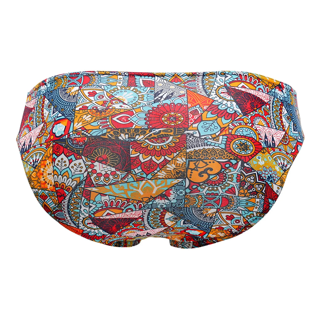Doreanse 1217-PRN groovy bikini color printed vibrant multicolored swim trunks with bold mandala and geometric patterns