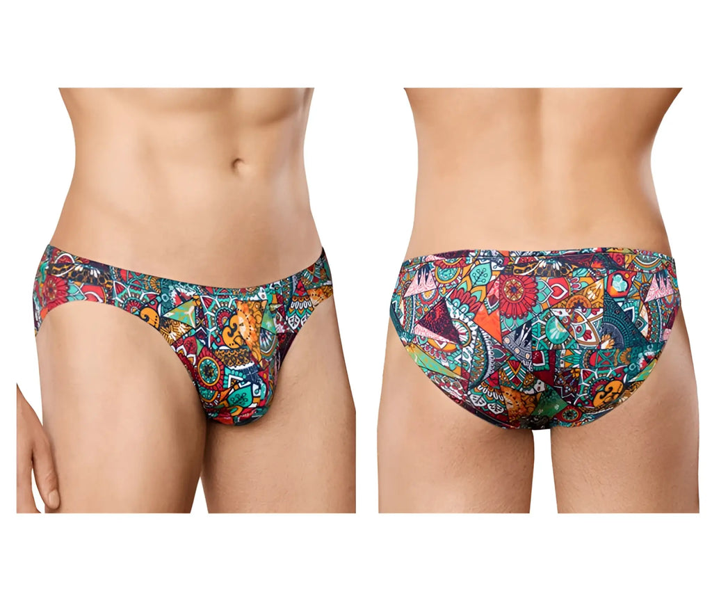 Doreanse 1217-prn groovy bikini color printed vibrant swim trunks with colorful geometric and tribal teal orange design